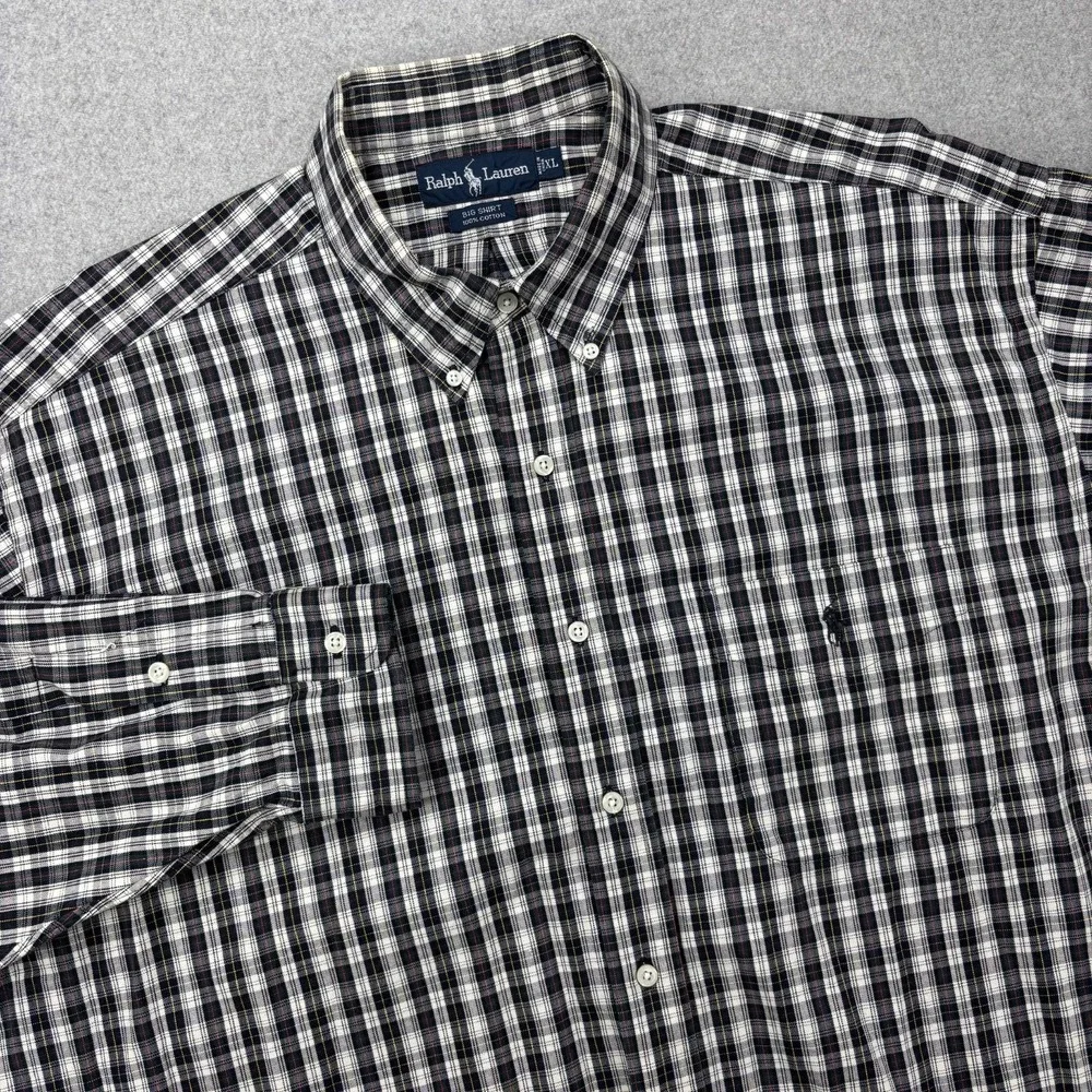Vintage 90s Polo Ralph Lauren The Big Shirt Mens XL Blue Green Check Oversized
